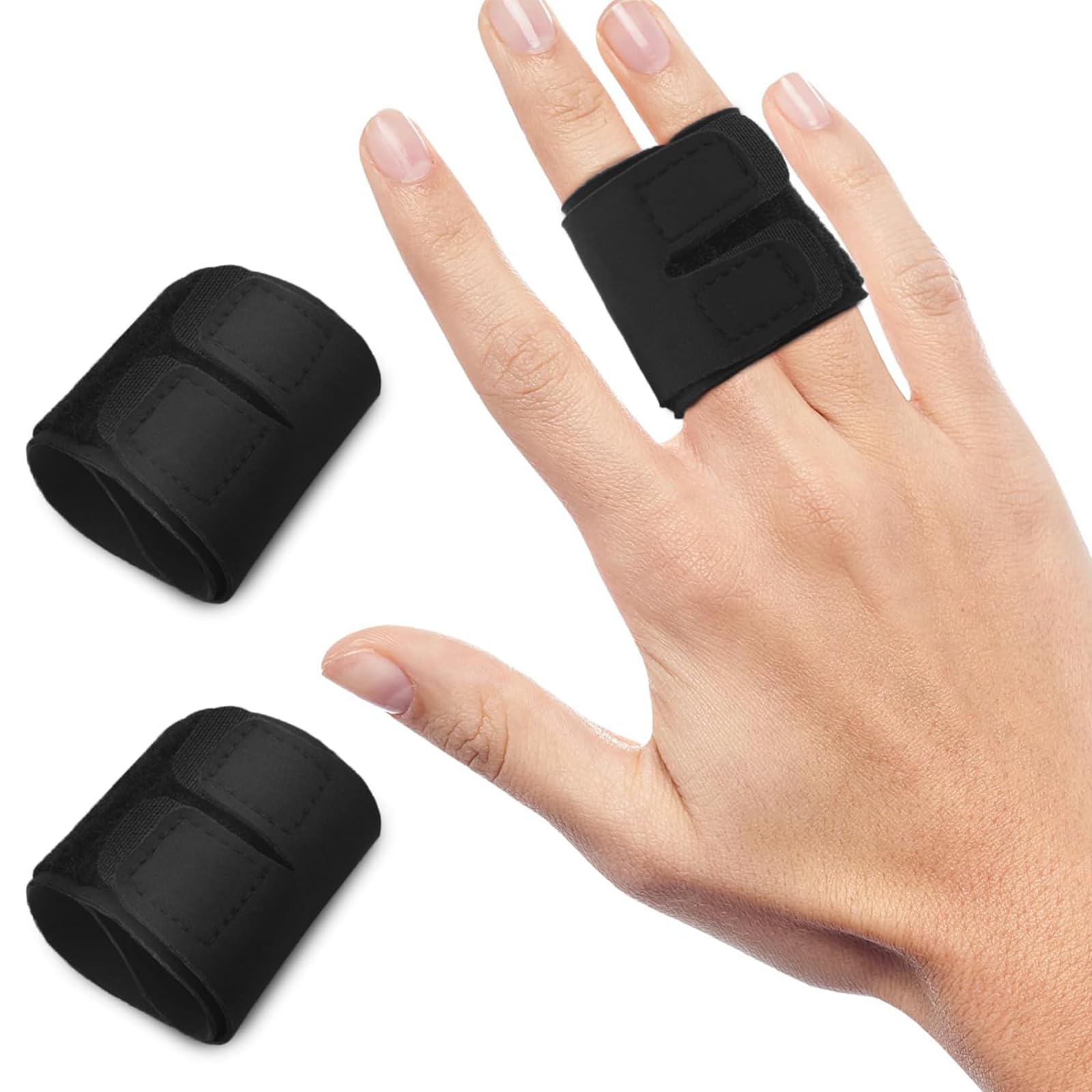 Finger Splints FENDOUNIU, 2 Pcs Reusable Double Finger Sleeves Protectors, Breathable and Adjustable, Compression Elastic Brace Wrap Straps for Sport, Basketball, Badminton, Tennis, Volleyball (Black)