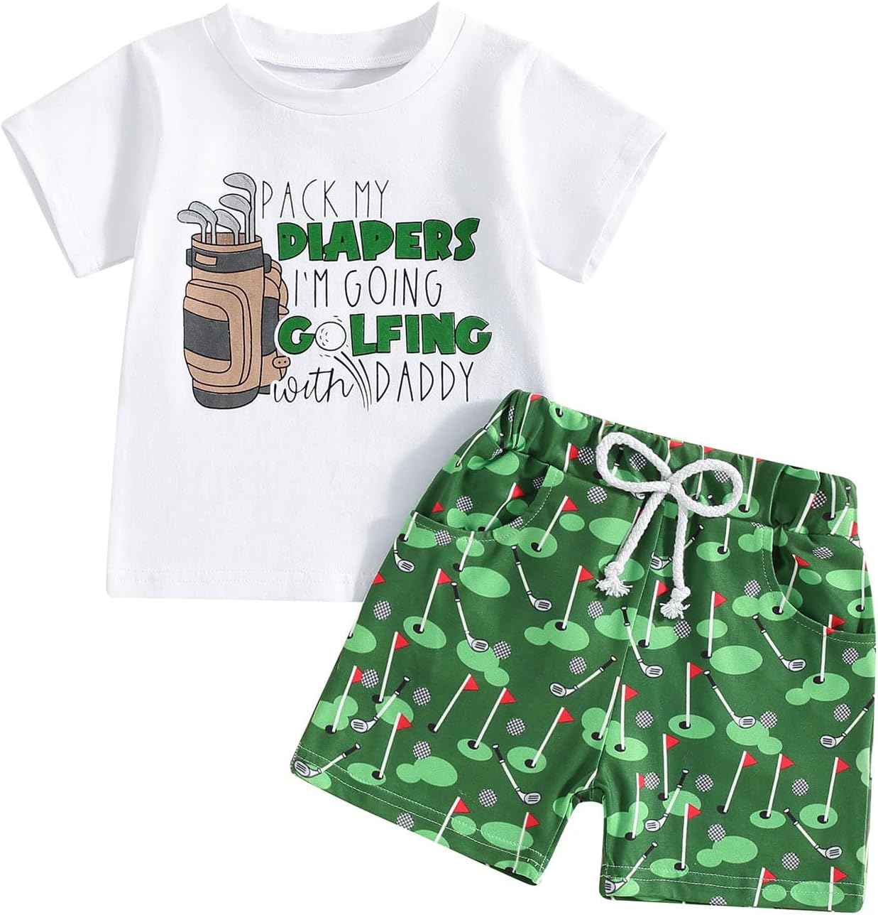 Toddler Baby Boy Masters Golf Outfit Short Sleeve Funny Letter Print T Shirts + Shorts Set Infant Summer Clothes
