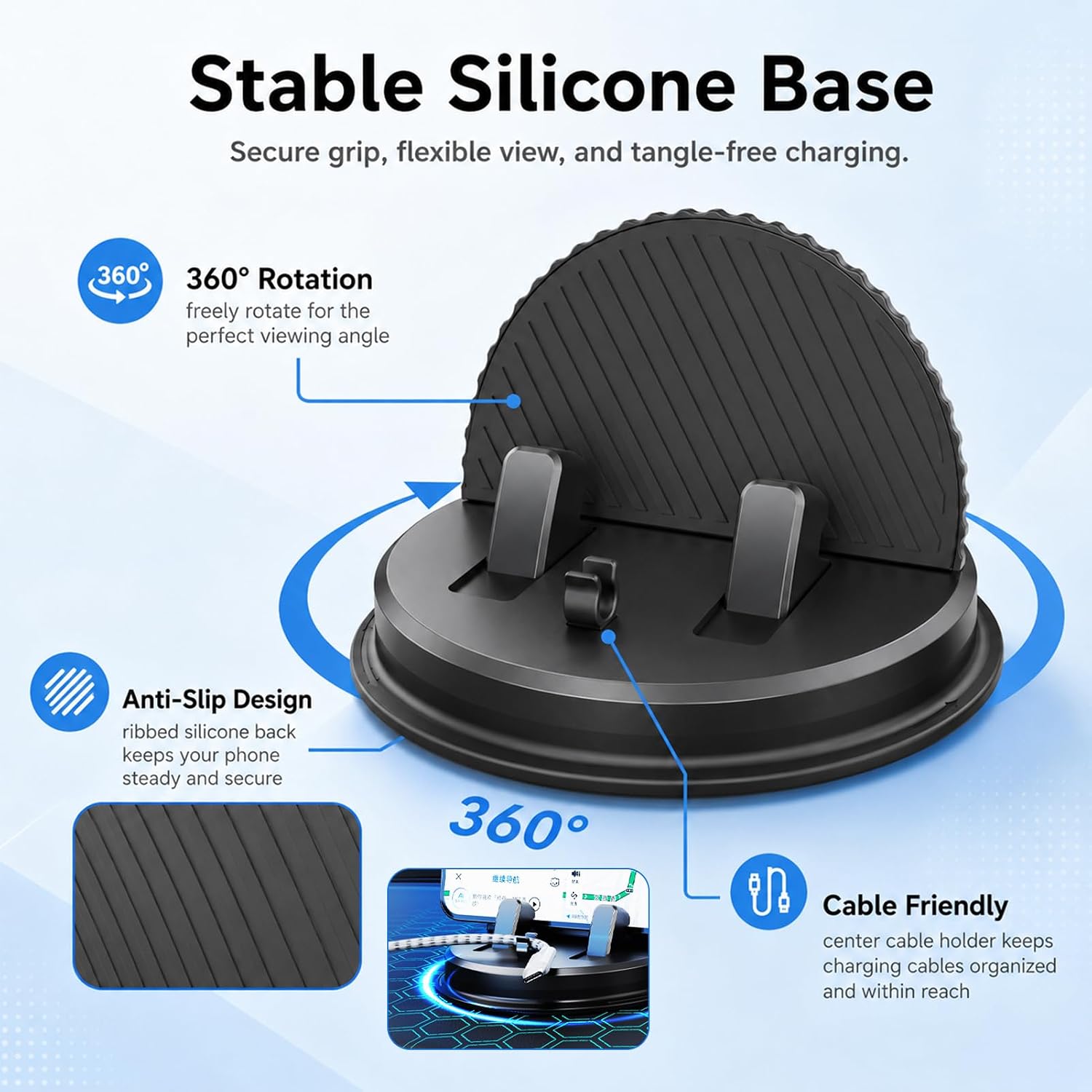 Car Phone Holder 360 Degree Rotation,Dashboard Phone Holder,Dashboard Hero Phone Holder,Universal 360 Dashboard Phone Holder,With Adjustable Spring Clip For Iphone Samsung All Smartphones(semicircle)