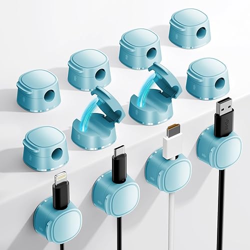 Miniatura 11 de FlyCoco - Paquete de 12 clips magnéticos para organizar cables, organizador de cables para escritorio, cable de carga de teléfono [suave ajustable],