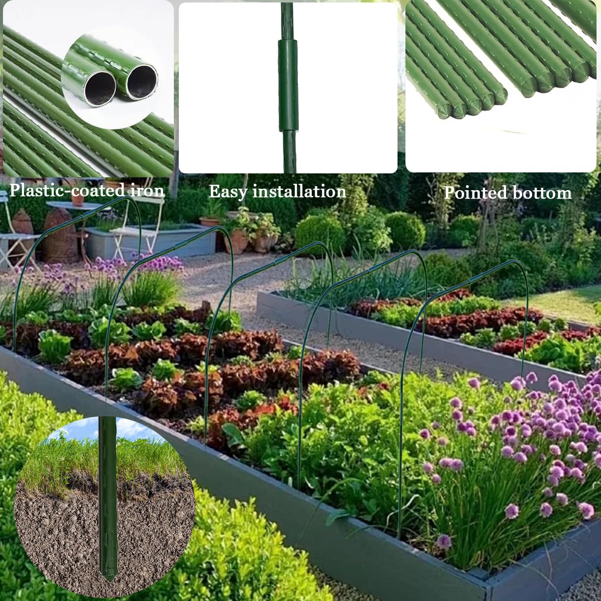 Kit de 6 aros de jardín con revestimiento de plástico, acero recubierto de plástico, para camas elevadas