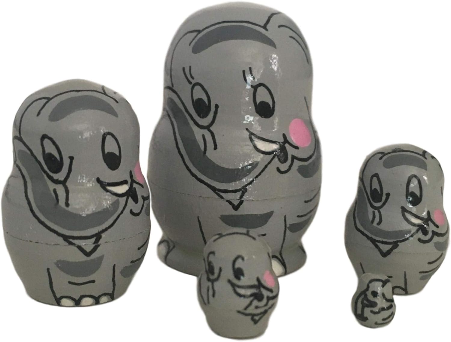 1.25" Small Gray Elephant Miniature Matryoshka Animal Nesting Dolls 5 Pieces Set/The Smallest Doll in The World