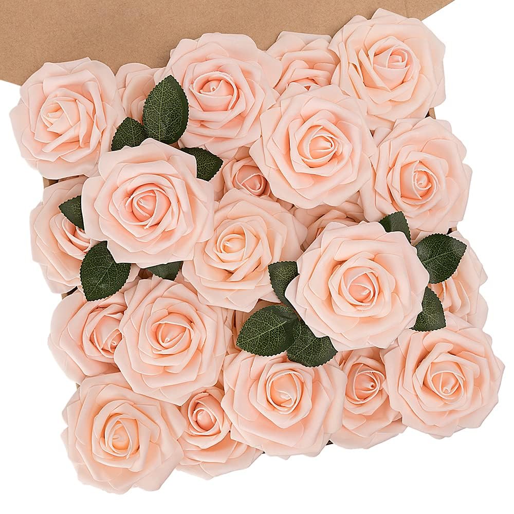 N&T NIETINGArtificial Flowers Roses, 25pcs Real Touch Fake Foam Rose DIY for Wedding Bridal Bouquets,Mother's Day, Baby Shower, Home Decoration, BlushGlobal Recycled StandardGlobal Recycled StandardGlobal Recycled Standard