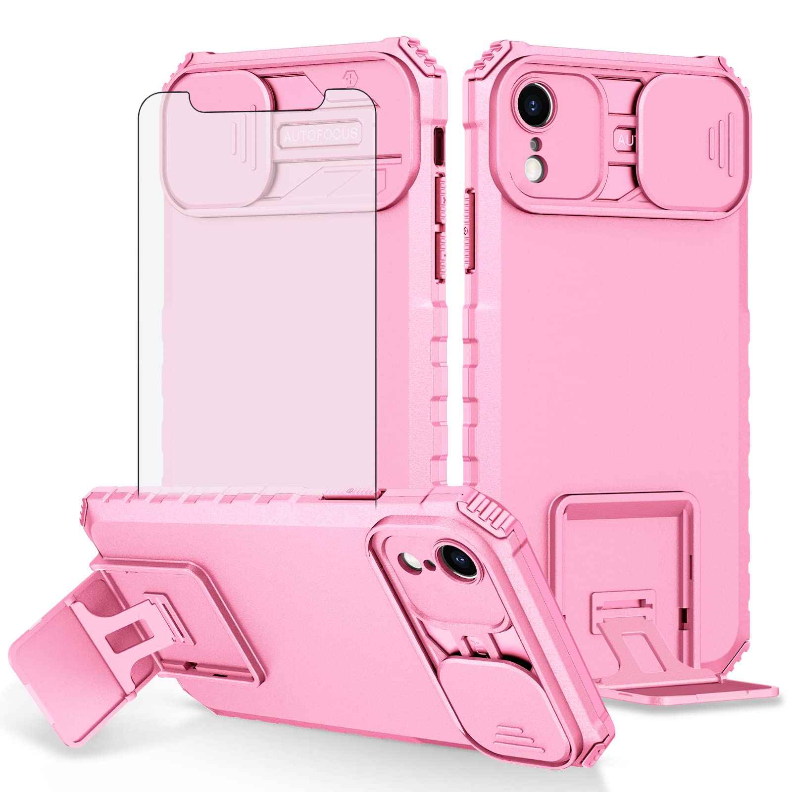 Asuwish Phone Case for iPhone XR 6.1 with Screen Protector and Slide Camera Cover Kickstand Stand Protective Cell Accessories iPhoneXR iPhone10R i