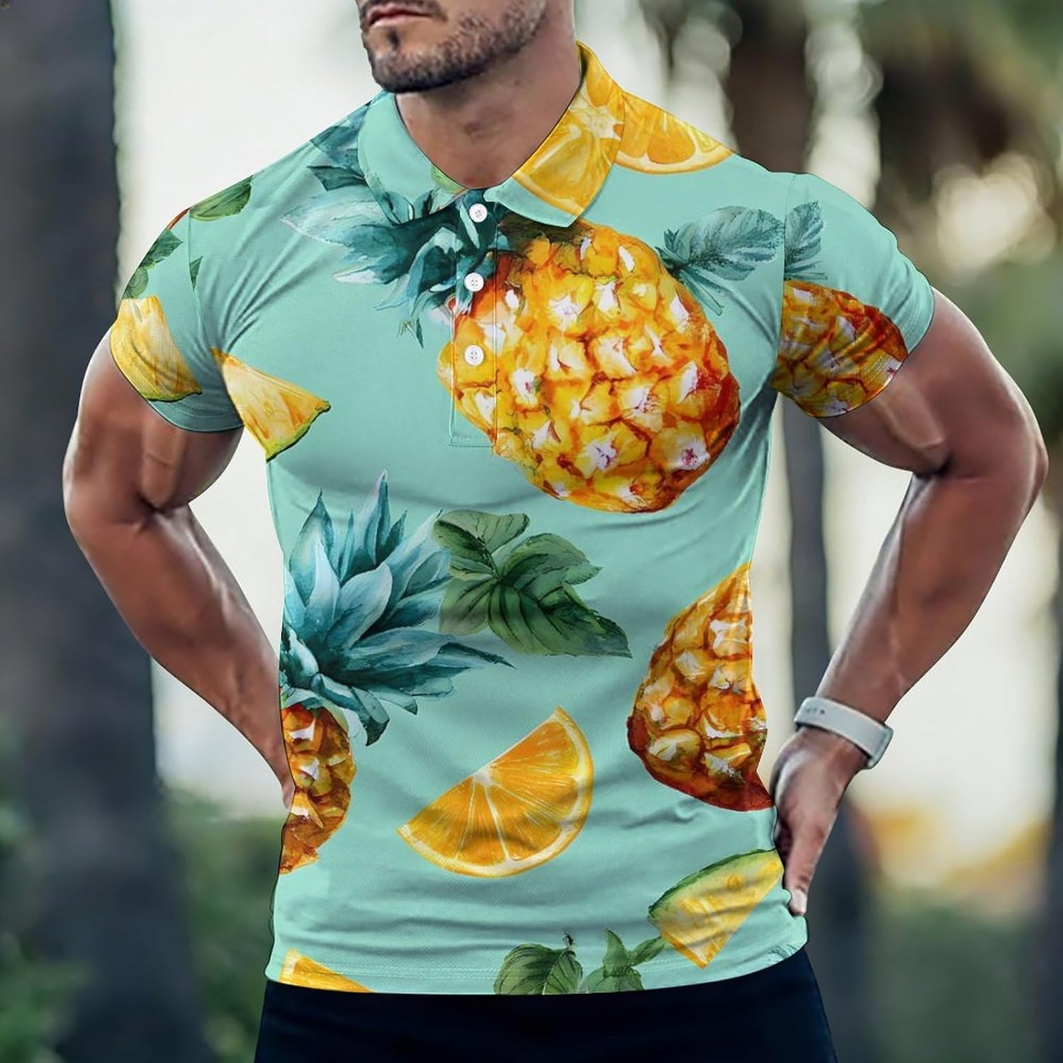Pineapples Cut Fruit Golf Polo Shirts for Men Casual T Shirts 5X-Large