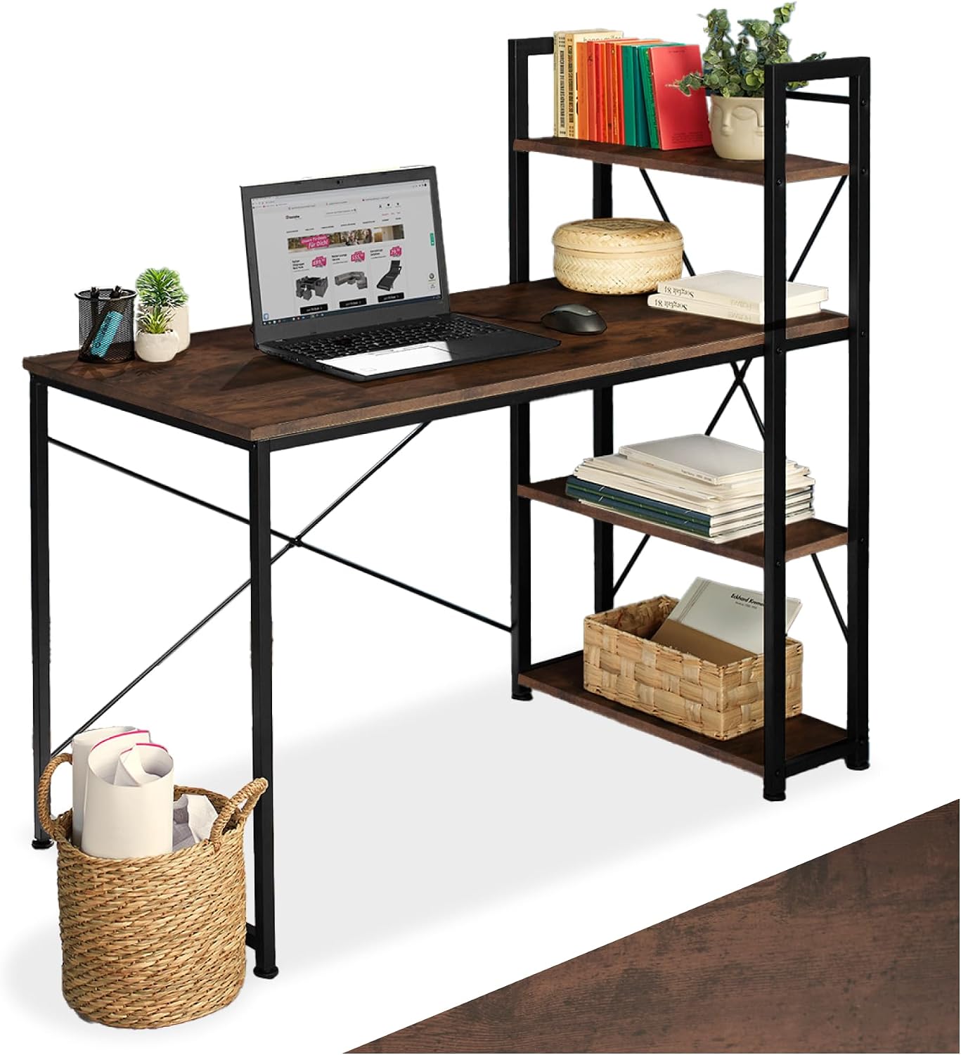 tectake® Mesa Escritorio con 3 Estantes Integrados