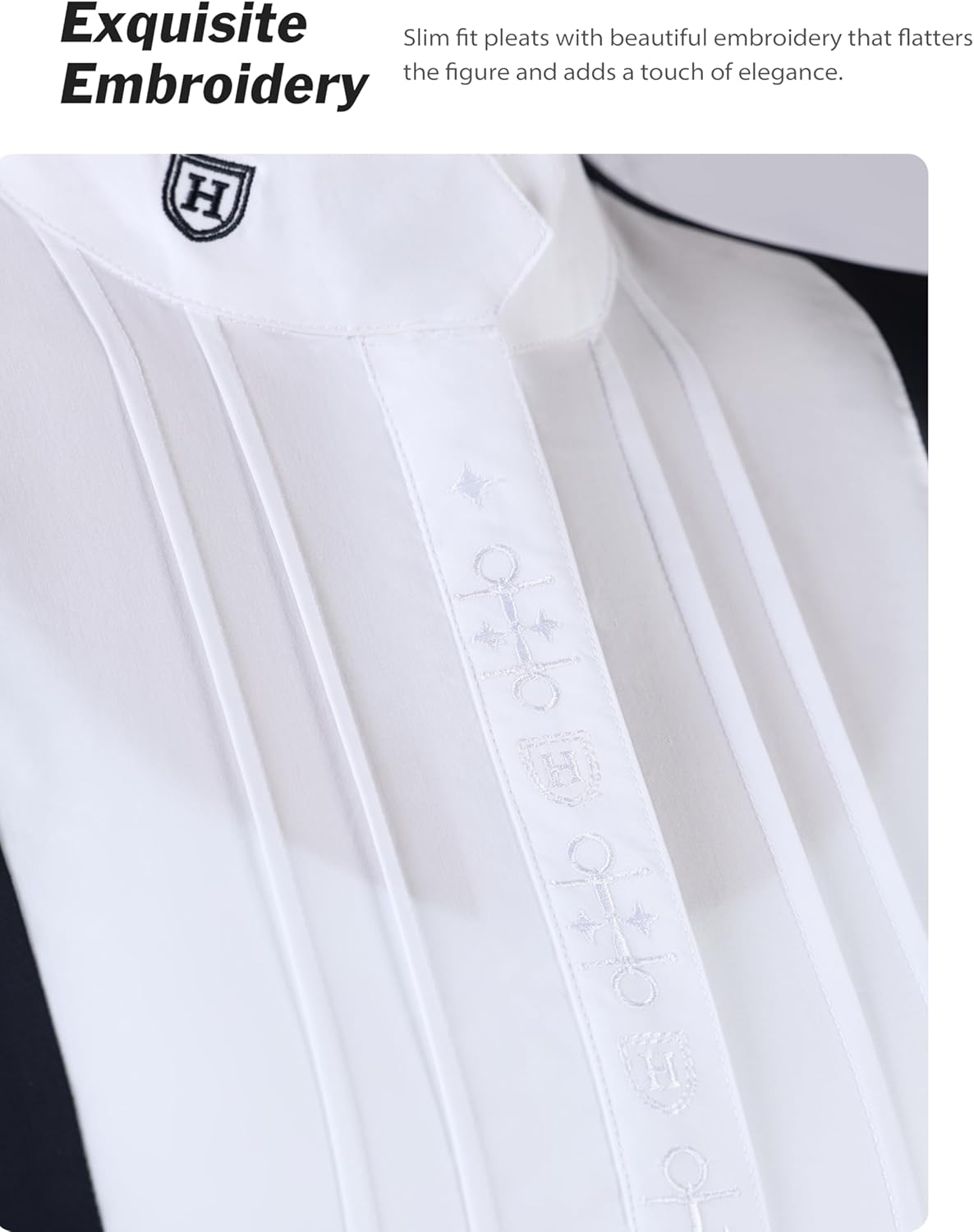 Harrison Howard Women’s Equestrian Show Shirt Long Sleeve Pleated Bib Competition Horse Riding Top with Embroidery - Image 5