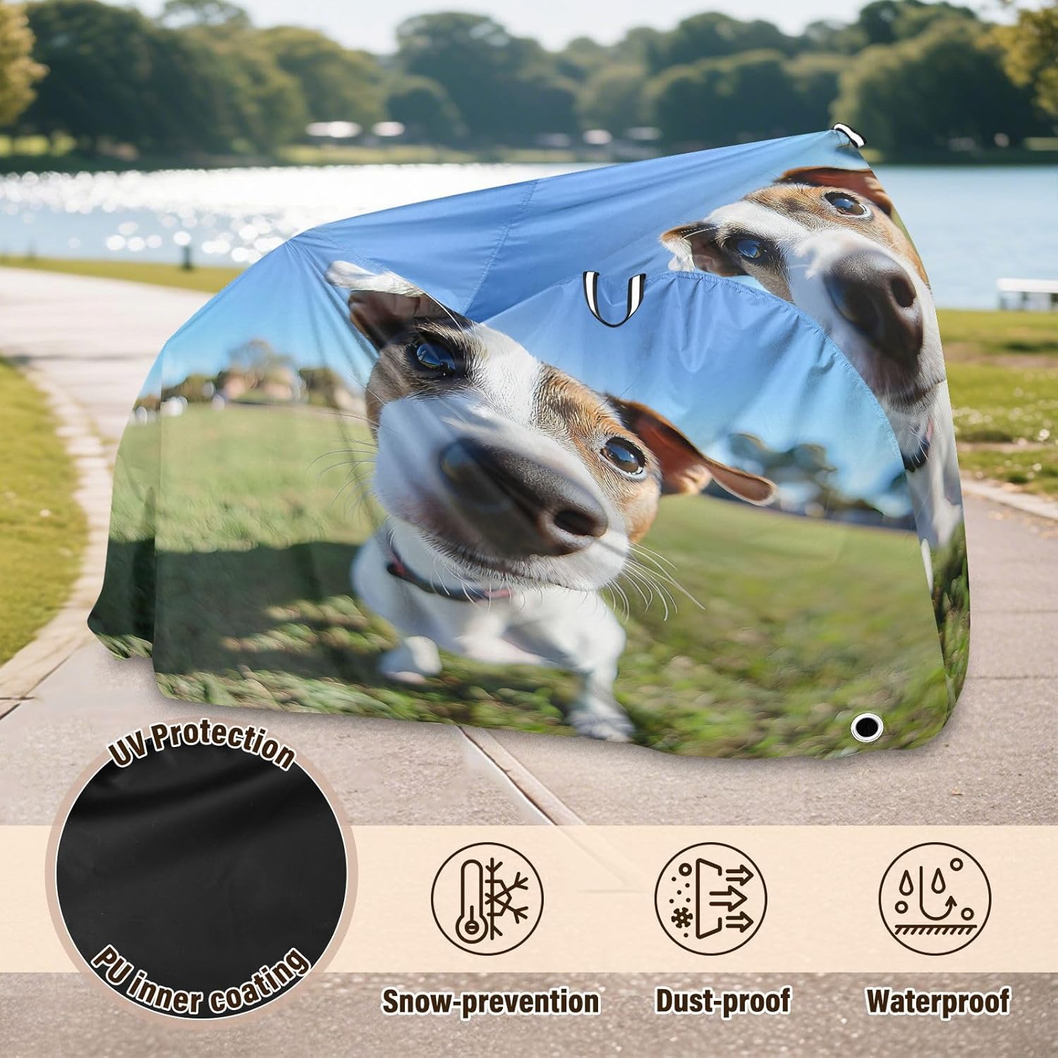 Cute Dog Bike Cover Waterproof Outdoor Storage, Bicycle Cover Rain Sun UV Wind Proof for Mountain Bike,Road Bike,Electric Bike