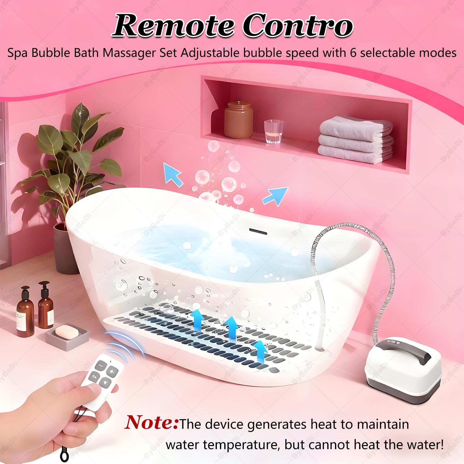 Massaggiatore Portatile per bagnoschiuma, Tappetino Elettrico per Massaggio a Bolle con Cuscino, Regolabile a 6 velocità, con Pompa elettrica per Il Mantenimento del Calore Extended124CM