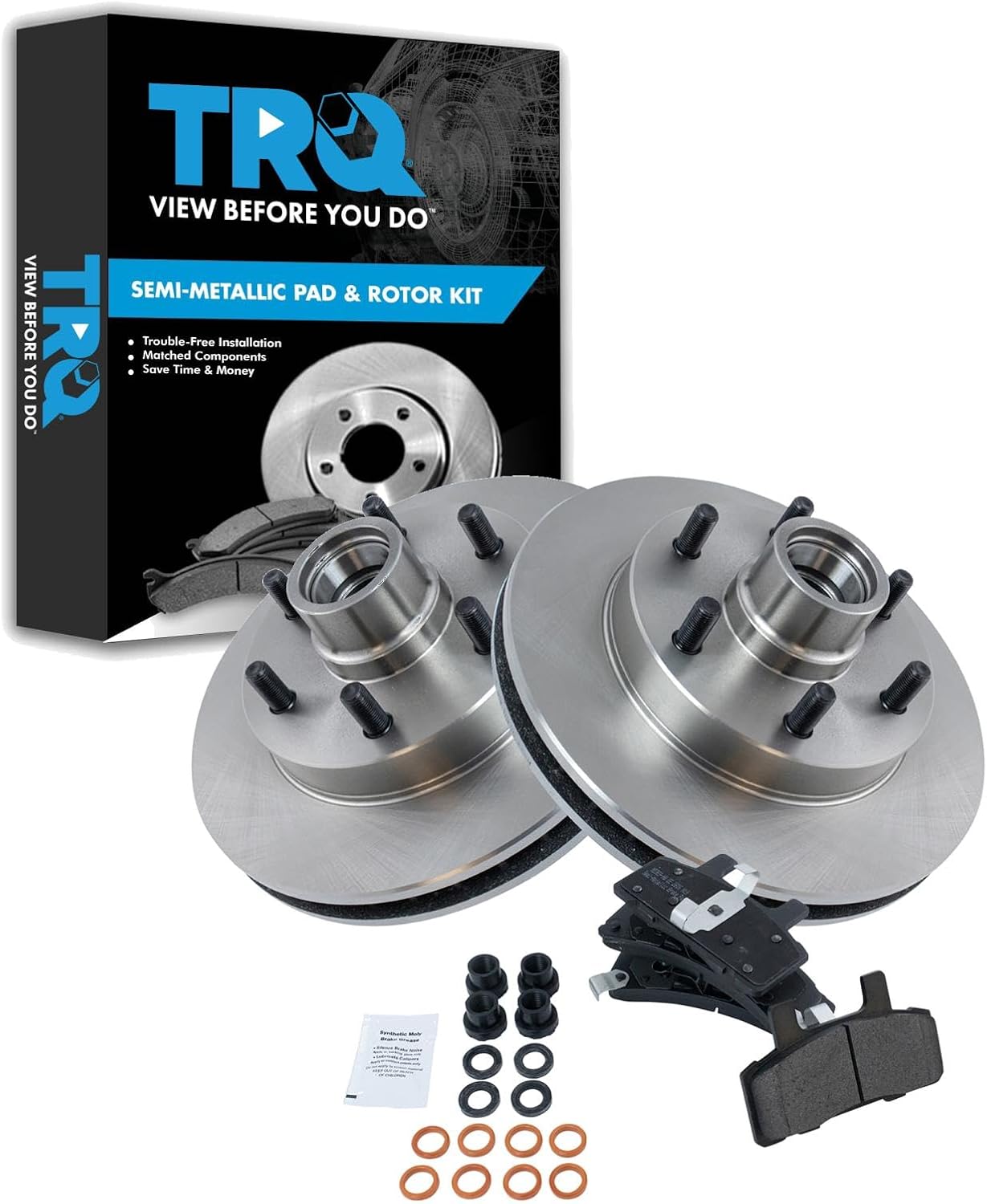 TRQ Front Brake Pad & Rotor Kit Brake Pads Brake Rotor Semi-Metallic Compatible with 1995-1998 Chevrolet C2500 1996-2002 Express 2500 GMC Savana 2500