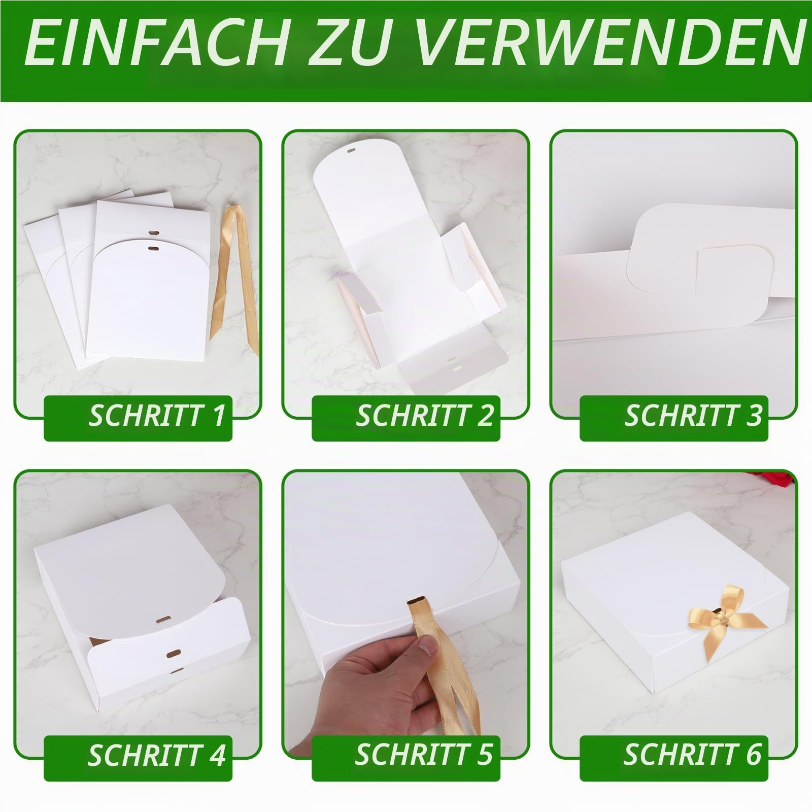 GXFCING 15 Stück Weiße Geschenkboxen, Geschenkbox mit Deckel, 16 x 16 x 5cm Geschenkkarton mit Gold Satinband für Hochzeit Geburtstag Weihnachten Party Geschenke Verpackung