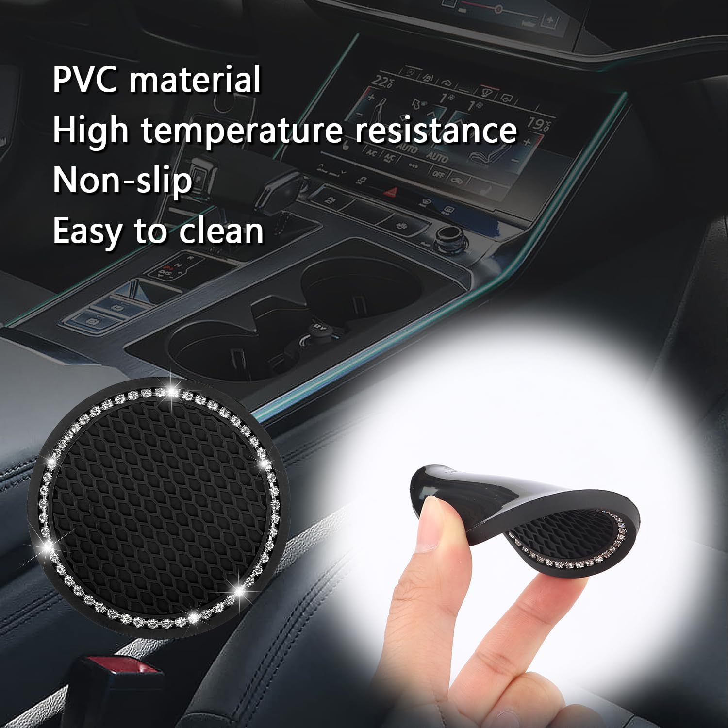 2 Pieces Car Coasters, Car Coasters with Sparkling Rhinestones, Universal Non-Slip Coasters for Car Accessories Interior for Cars Trucks SUV (Black/2 Pieces) image 5
