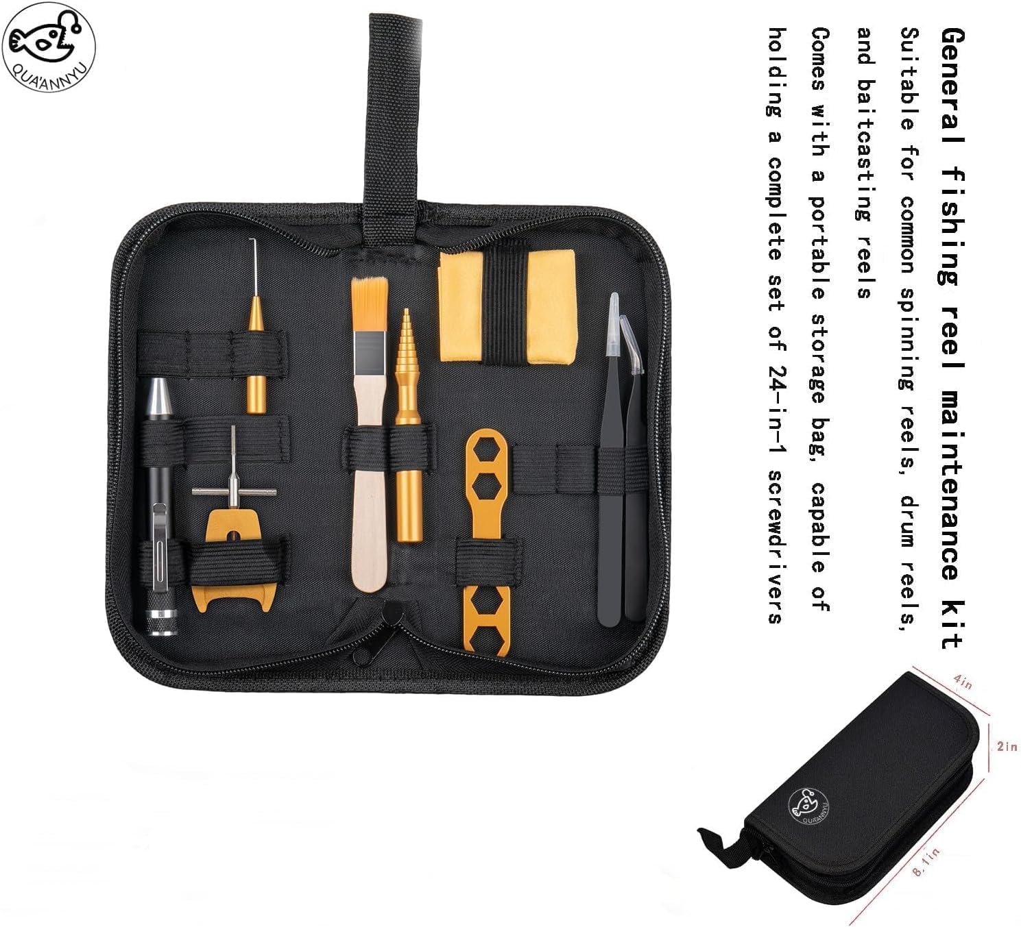 QUA'ANNYU Fishing Reel Maintenance Kit, Professional Tool Set for Reel Cleaning, Care and Repair, 24/30/38-in-1 Screwdriver Set
