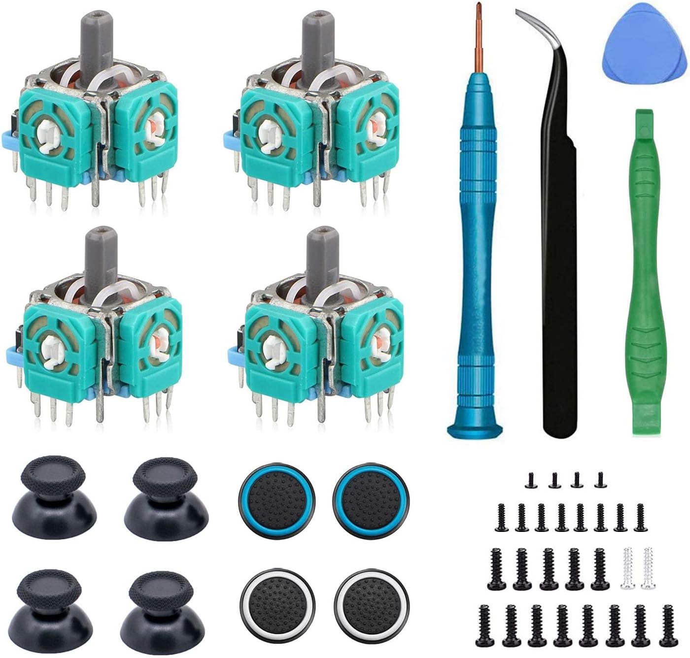 - 4PCS 3D Analog Joystick Replacement for PS5 Controller, Thumbsticks Repair Tool Kit Compatible with PlayStation 5 Wireless Controller, Drift Damaged Joystick Replacements with Screwdriver