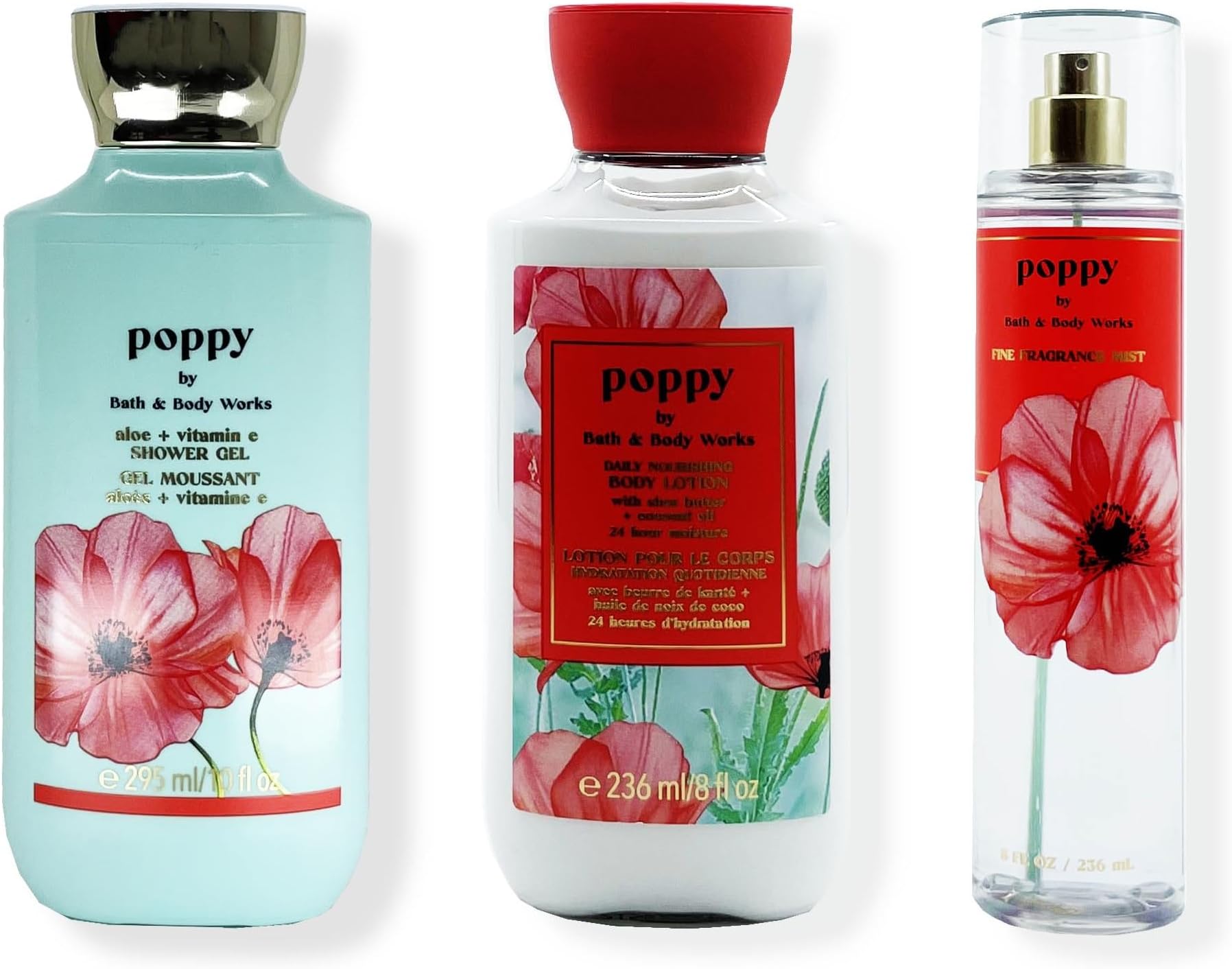 Bath & Body Works Poppy 3-Piece Bundle 8oz Body Lotion, 10oz Shower Gel and 8oz Fine Fragrance Mist