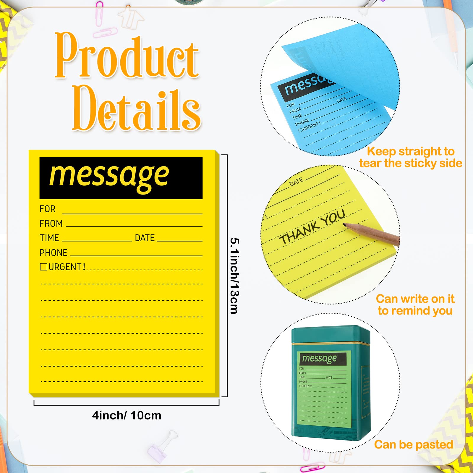 Geyee 9-Pack Telephone Message Sticky Notes - 4x5 Inches, Neon Colors, 50 Sheets Per Pad, Office Supplies - View #3