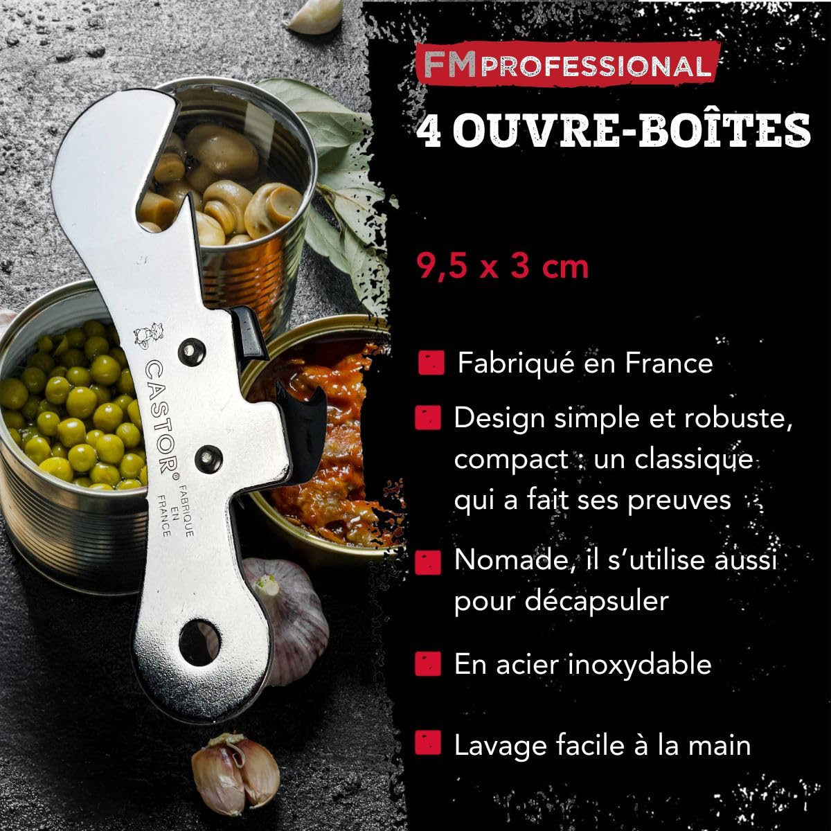 Fackelmann FM Professional Ouvre boite manuel, Acier inoxydable, 9,5 cm x 3 cm