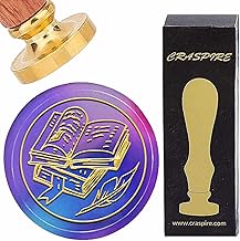craspire Buch Wachsstempel Vintage Retro Feder Bücherstapel 30mm Abnehmbarer Messingkopf Wachssiegelstempel Mit Holzgriff Für Umschläge Einladungskarten Geschenkverpackungen Hochzeit Abschlussfeier