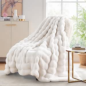 NEXHOME PRO Faux Fur Throw Blanket, Ultra Soft Cozy Warm Fuzzy Fluffy Plush Reversible Blanket for Couch, Sofa, Bed, Home Decor Gift, White 5060