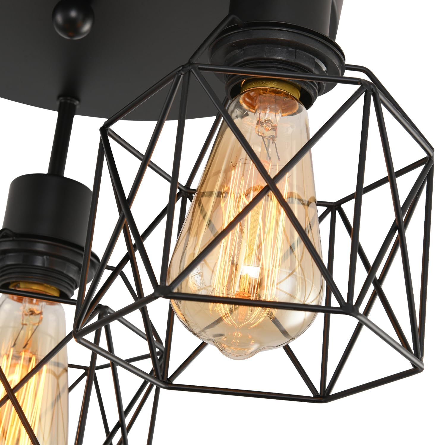 3 Lights Industrial Ceiling Light Fixtures,Iron Cage Ceiling Lamp Pendant Lighting,3-Light Close to Ceiling Light Fixtures, Modern Chandelier for Bedroom Entryway Kitchen Hallway