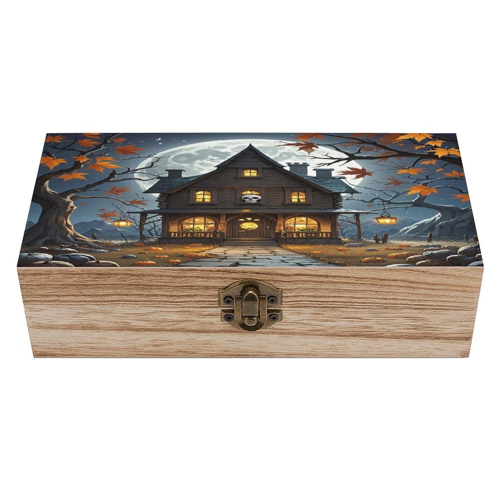 LZQPOEAS Skull Castle Wooden Box Storage Space to Organize Jewelry in A Beautiful Small Storage Box Decorative Card Boxes Memory Treasure Boxes for Crafts And Photo Storage