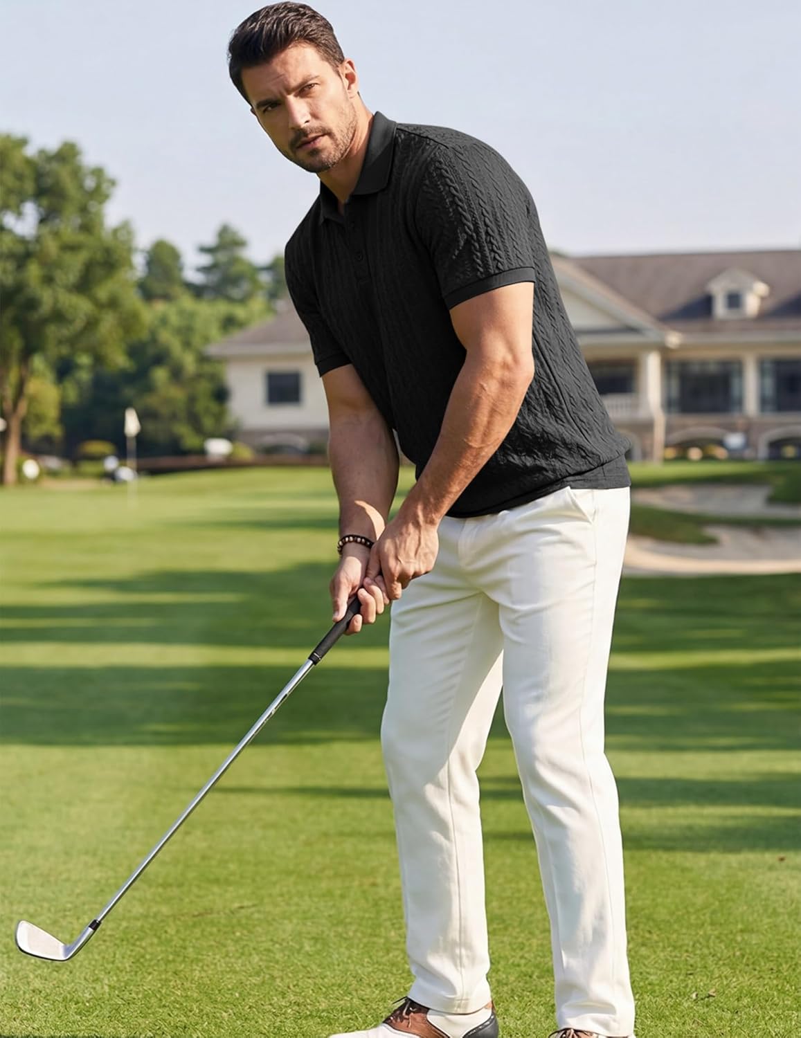 JMIERR Men's Polo Shirt Casual Knit Ribbed Textured Short Sleeve T Shirt Stretch Golf Shirt Summer Vacation Beach Shirts - Image 6