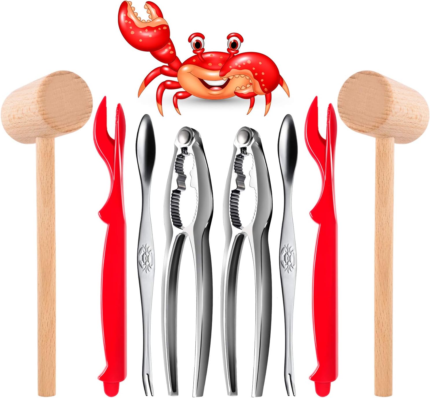 Crab Crackers and Tools - Crab Leg Crackers and Tools Including 2 Lobster Crab Crackers 2 Lobster Shell Forks 2 Seafood Forks 2 Lobster Crab Mallets