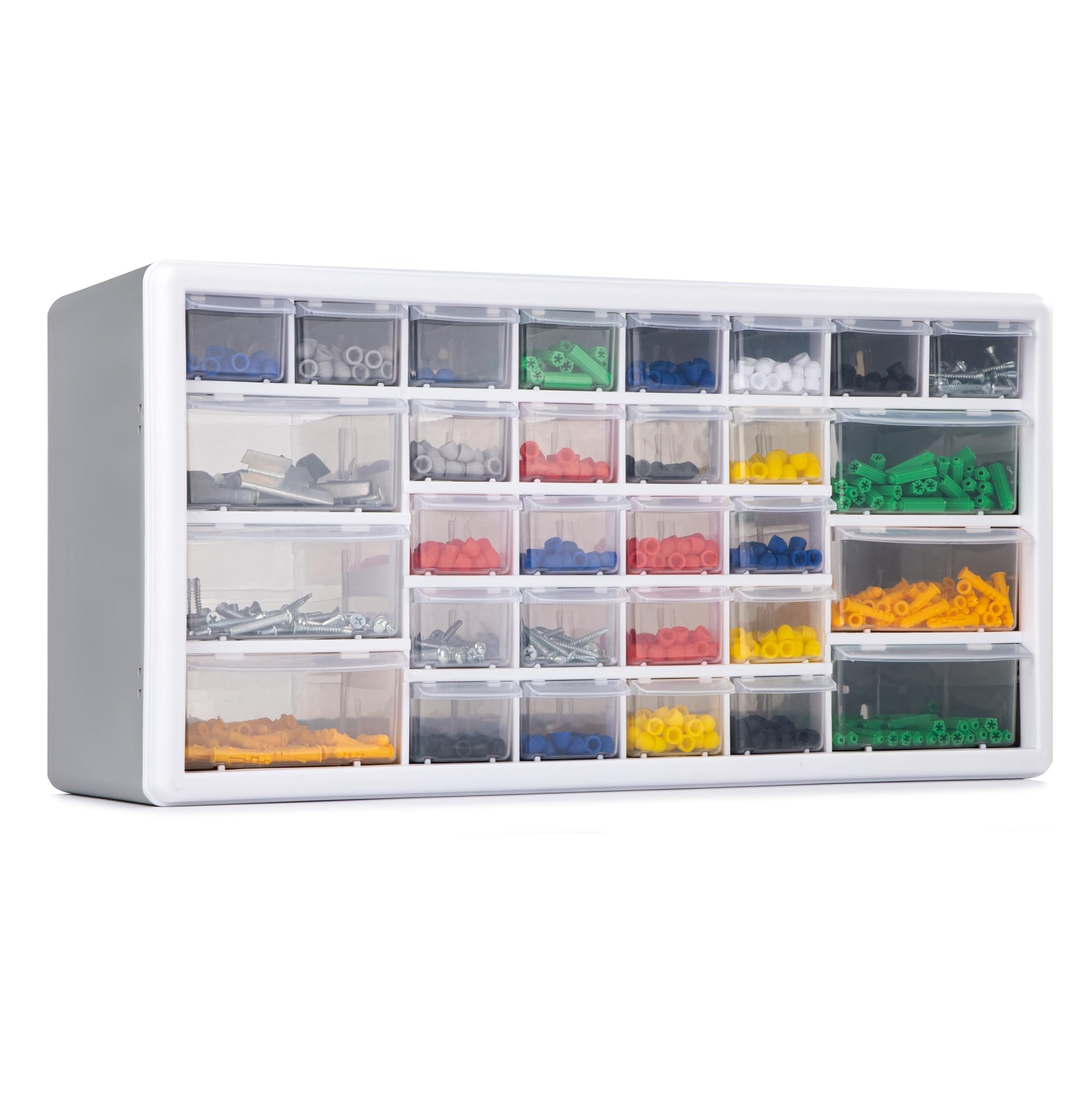 CraftGenes 30 Drawer Screw Storage Organiser, Grey Small Parts Cabinet with Smooth-Slide Drawers & Adjustable Dividers. Sturdy Wall Mountable Plastic Unit for Garage, Workshop & DIY, Screws, Beads