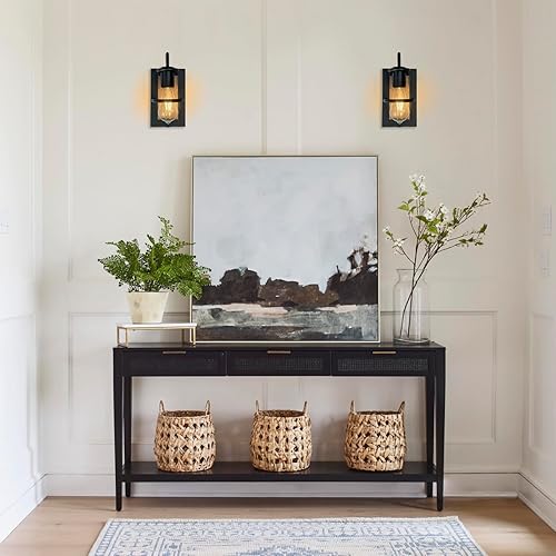 Miniatura 6 de Luces de pared vintage a pilas con acabado de madera sintética, lámpara de pared regulable, sin cableado, fácil de instalar, aplique de pared