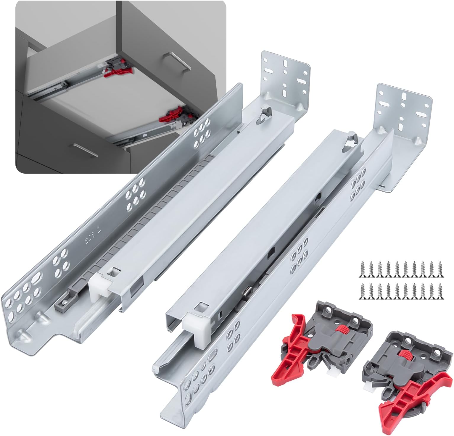 SIGOEI 9 12 15 18 21 24 Inch Bottom Mount Soft Close Drawer Slides Full ...