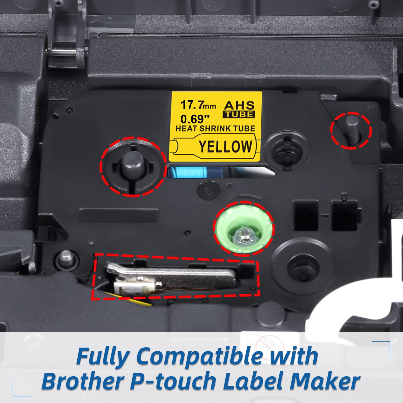 3x MarkField HS HSe-641 Nastro Adesivo Termorestringente Compatibile con Brother P-touch PT-E300 E500 E550W E800W H500, 17.7mm x 1.5m, Nero su Giallo, HSe641 Heat Shrink Tube Etichette