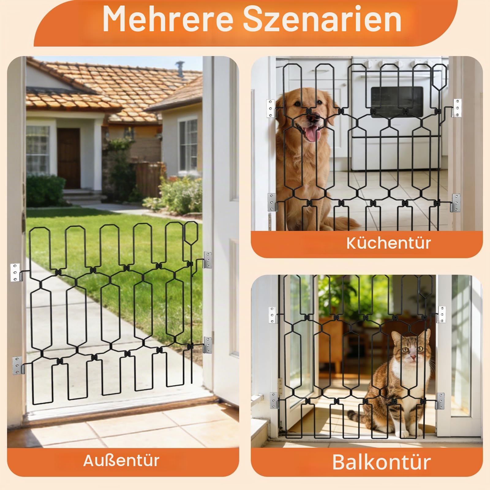 Hundegitter, 66 x 78 cm Einziehbar Metall Türschutzgitter für Hund Hunde Absperrgitter mit Großflächige Ausgehöhltes Design Faltbar Türgitter für Haustüren Küchen Schlafzimmer und Wohnmobile