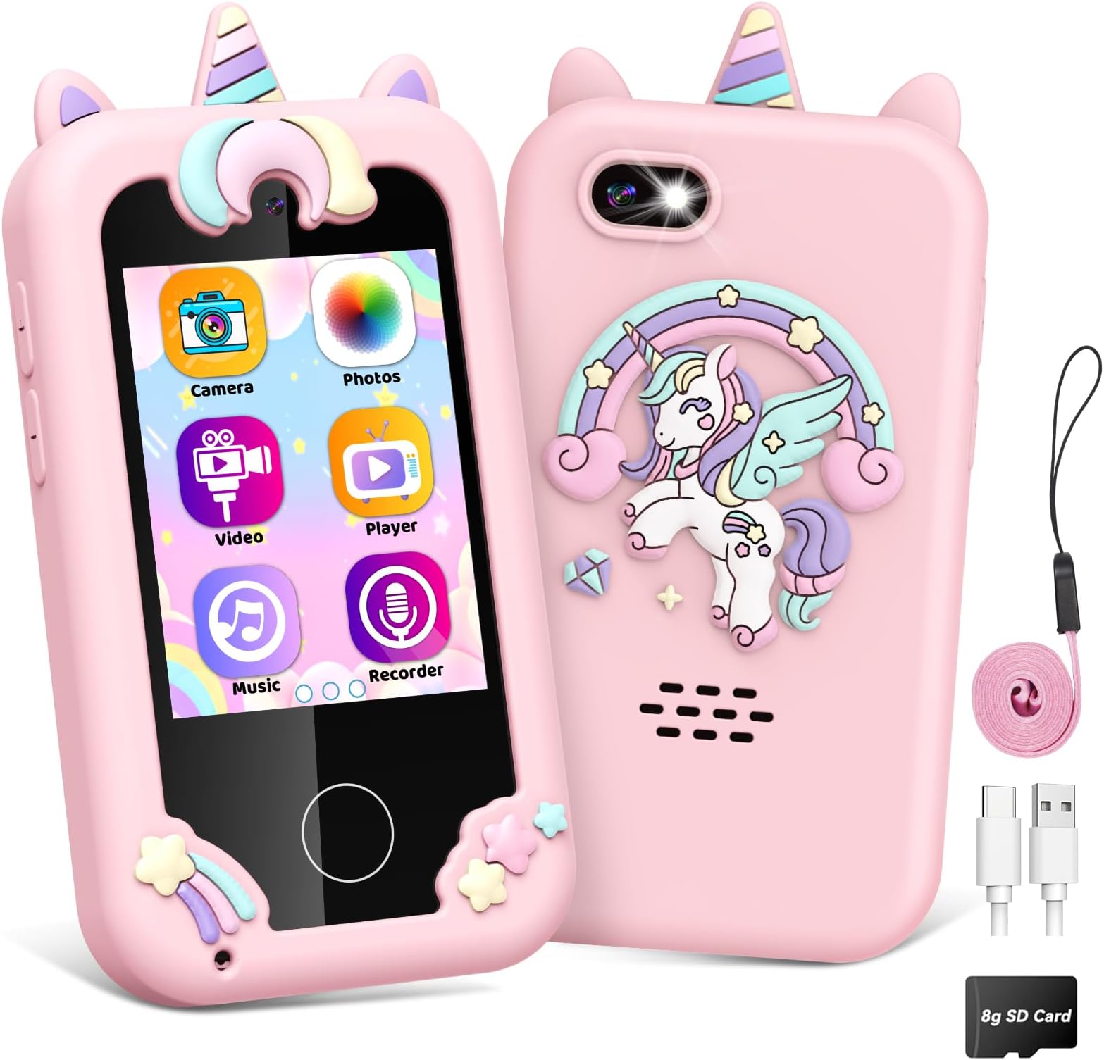 Grriopi Kids Phone, 6 7 8 Year Old Girl Gifts for 3-12 Year Olds Girl Toys Age 4 5 6 7 Toy Phone Kid Toys for Girls Unicorn Gift for Girls Birthday Presents Mobile Phones Easter Gifts for Kids Pink