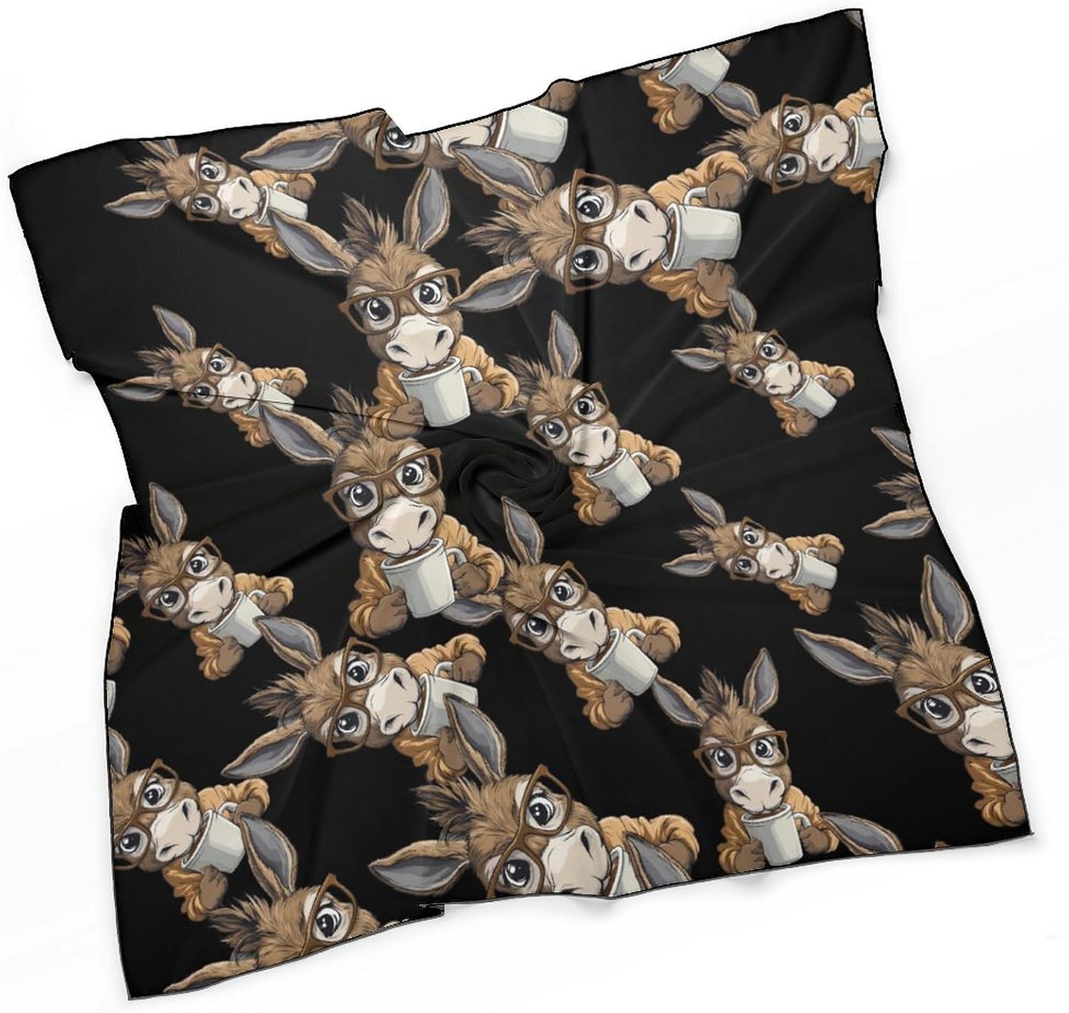 Drink Coffee Donkey Bandana Fashion Head Scarf Square Silk Scarf Print Neck Hair Scarfs for Women Men Gifts