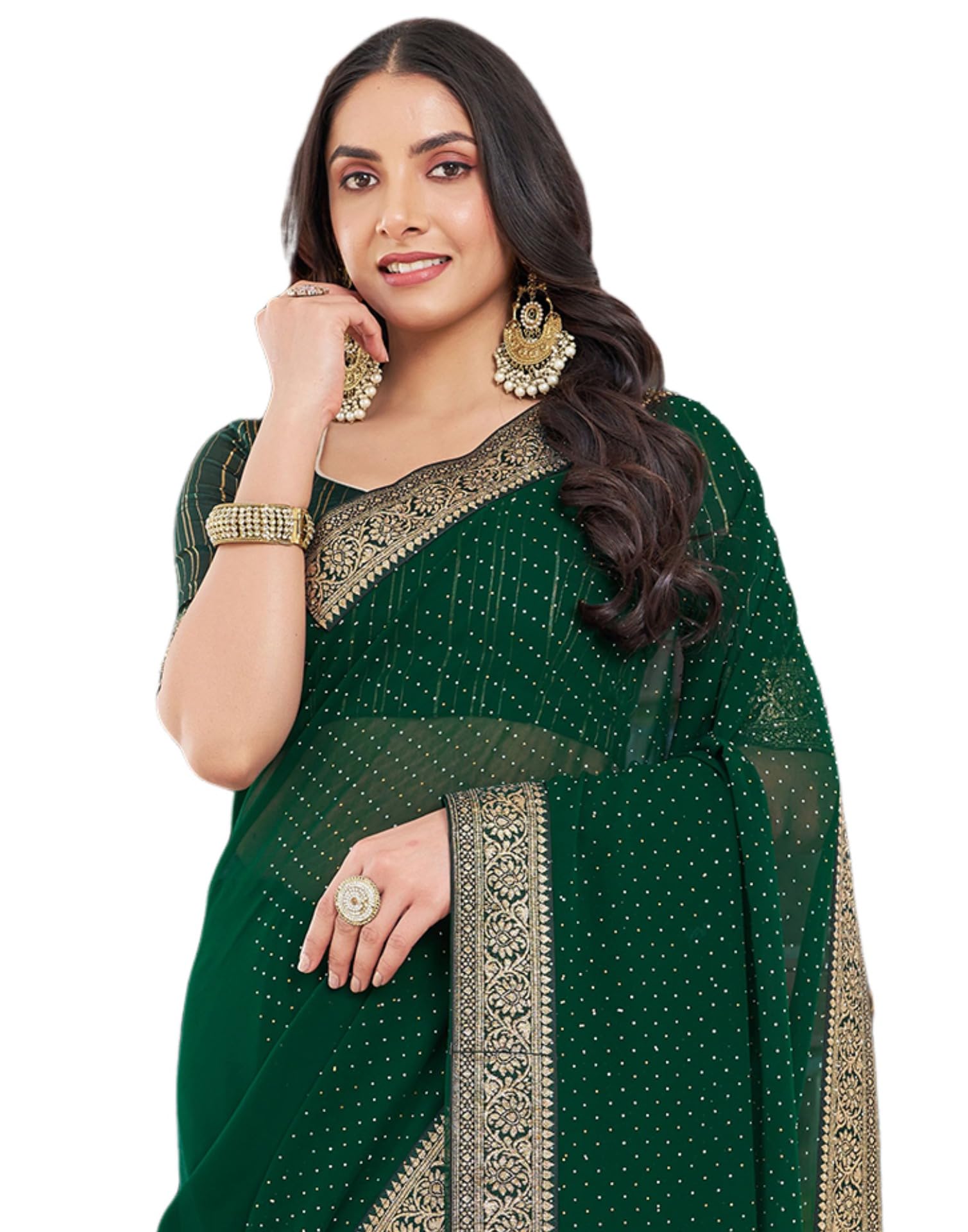 siril Women's Georgette Hot Fixing Stone Work Saree With Unstitched Blouse Piece-picture-15