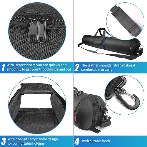 Miniatura 7 de HEMMOTOP Funda de transporte para trípode, 39 x 7 x 7 pulgadas, bolsa de trípode acolchada con correas para el hombro y asas, bolsa de soporte