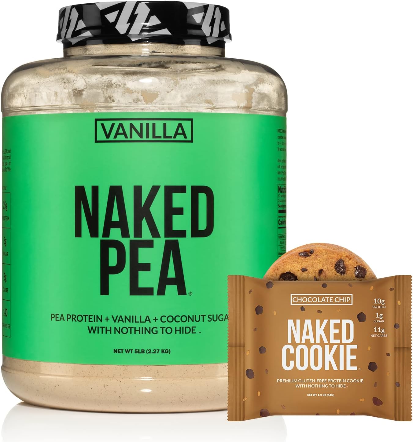 Gluten-Free High Protein Bundle: 5LB Vanilla Naked Pea Protein and Chocolate Chip Naked Cookies 12 Pack : Health & Household