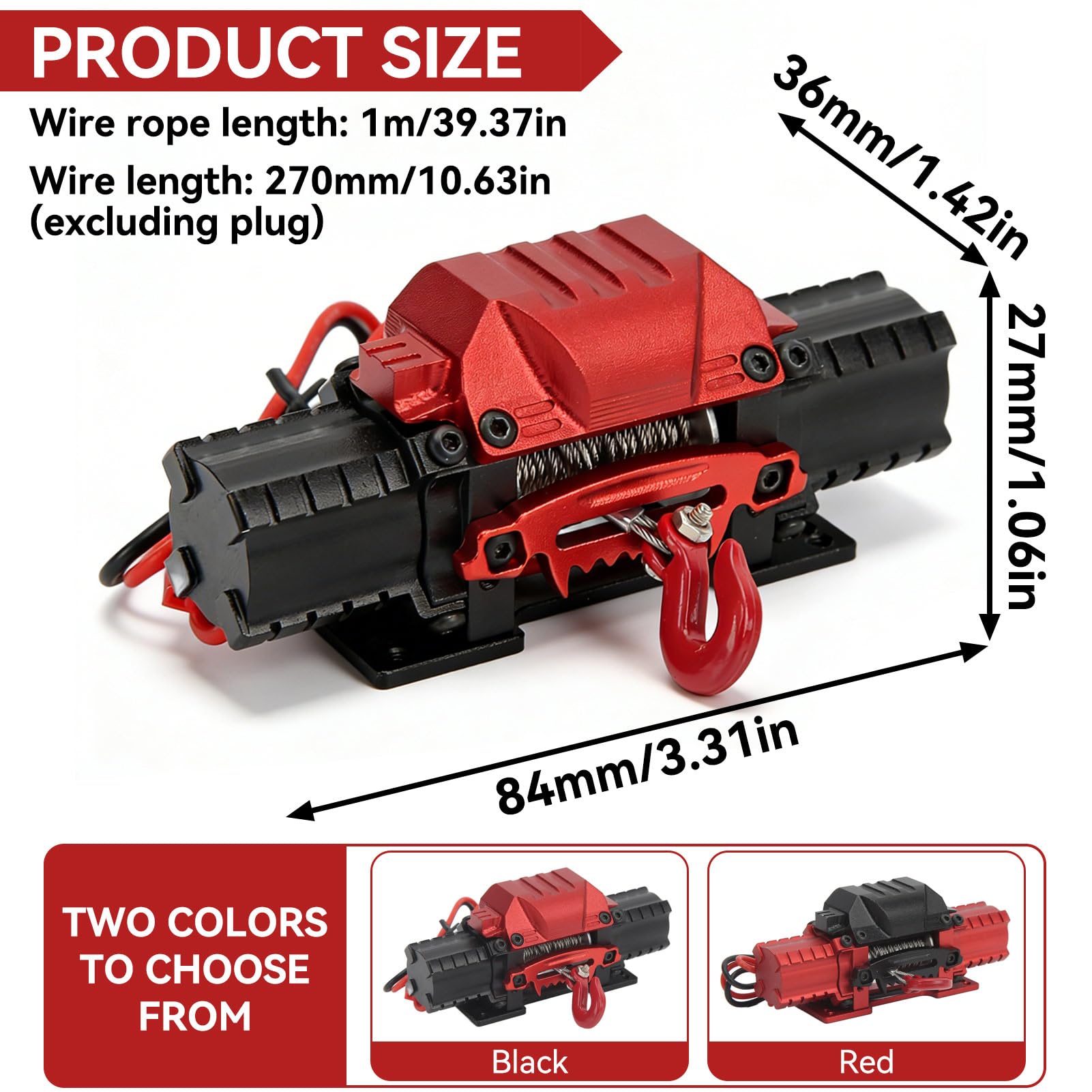 Wciągarka samochodowa RC, 10 kg ciągnięcie Gorce pilot symulacja ciągnięcia zabawka model wciągarki ze stopu aluminium wysoka symulacja RC samochód podwójny silnik wciągarka z drutem 270 (czarny)