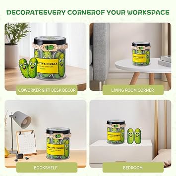 60 Positive Pickle Cards Jar Funny Encouragement Notes for Daily Motivation, Uplifting Gifts for Women, Men, Friends | Quirky Positive Affirmations & Desk Pick-Me-Up Jar