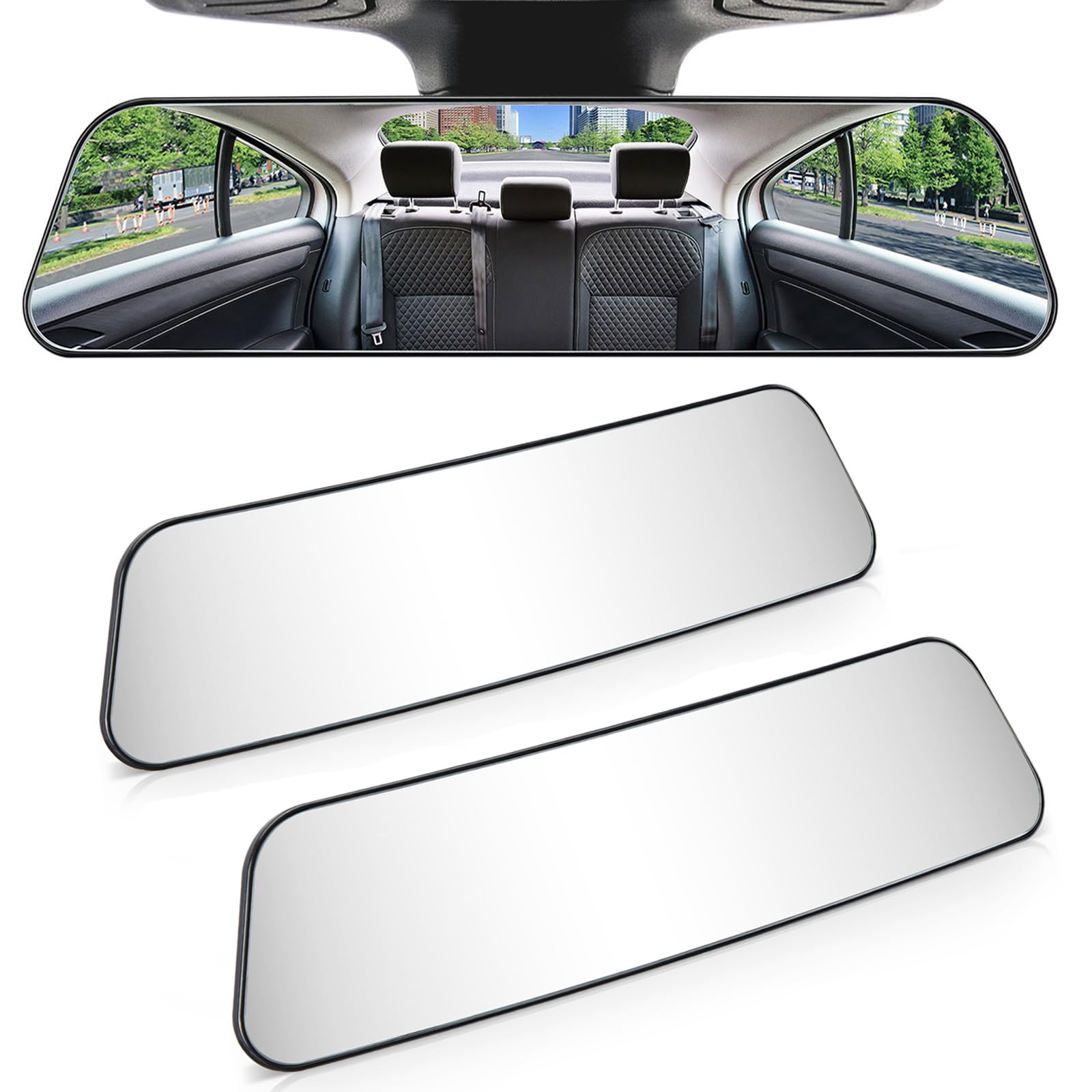 JOYTUTUSRearview Mirror, 2 pack 12 Inch Panoramic Interior Clip-on Wide Angle Convex Rear View Mirror, Reduce Blind Spot Effectively for More Car SUV Trucks -Clear