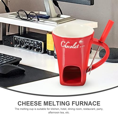 Miniatura 9 de Luxshiny 1 juego de tazas de fondue con tenedores de cerámica, calentador de mantequilla de chocolate, taza de fusión de chocolate, taza de té