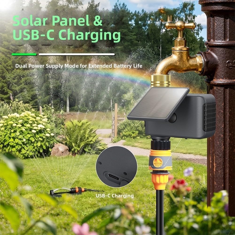 Smart WiFi Timer di irrigazione solare Controller elettronico del rubinetto del tubo dell'acqua Sistema di irrigazione programmabile per giardino da cortile Due prese
