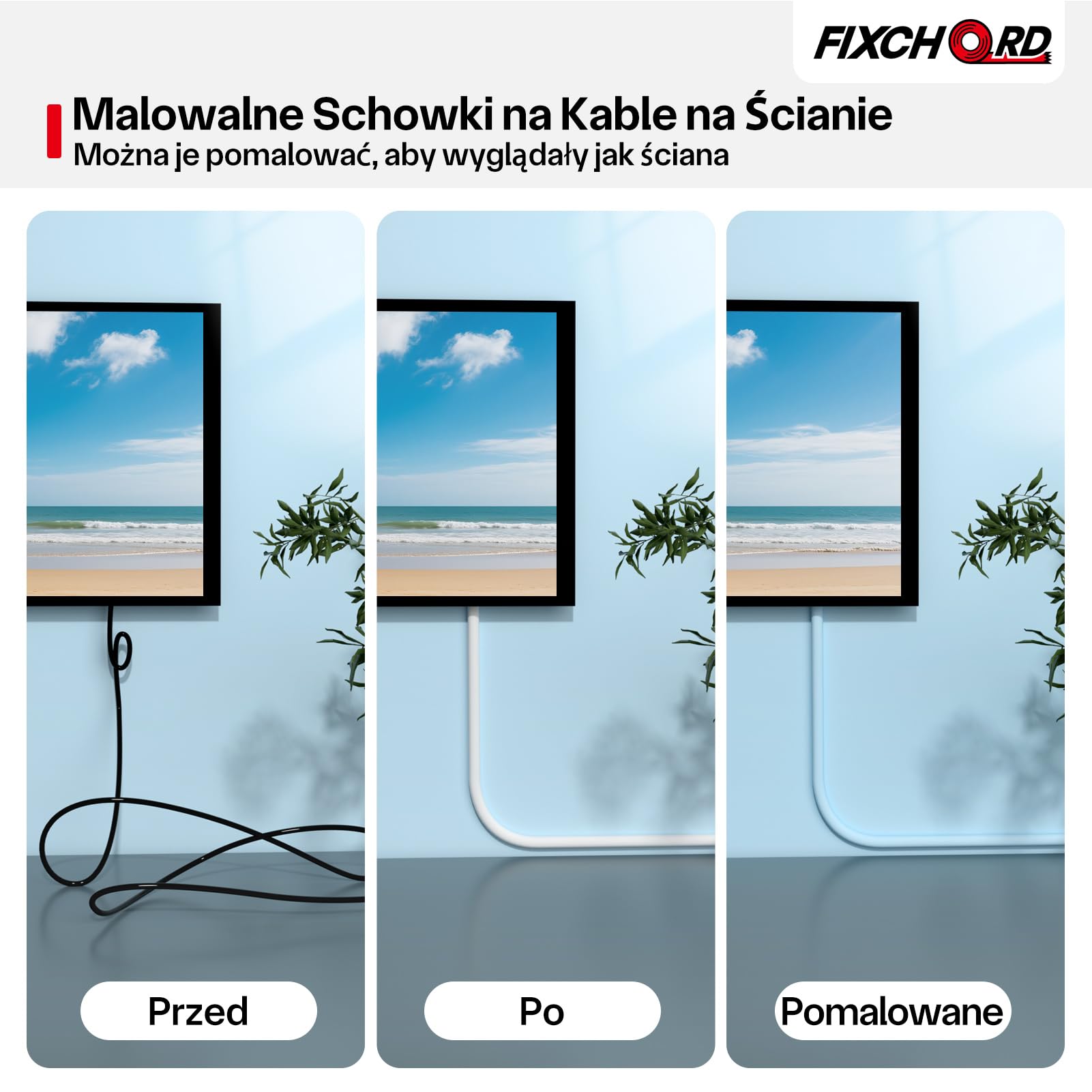 Kanał kablowy samoprzylepny，Listwa kablowa, Ukrycie Kabli TV, Flamskyddande，Możliwość malowania, PVC Kanał Kablowy för Hem och Kontor, 15 mm (szer.) x 10 mm (wys.) x 3 m dł., Biała