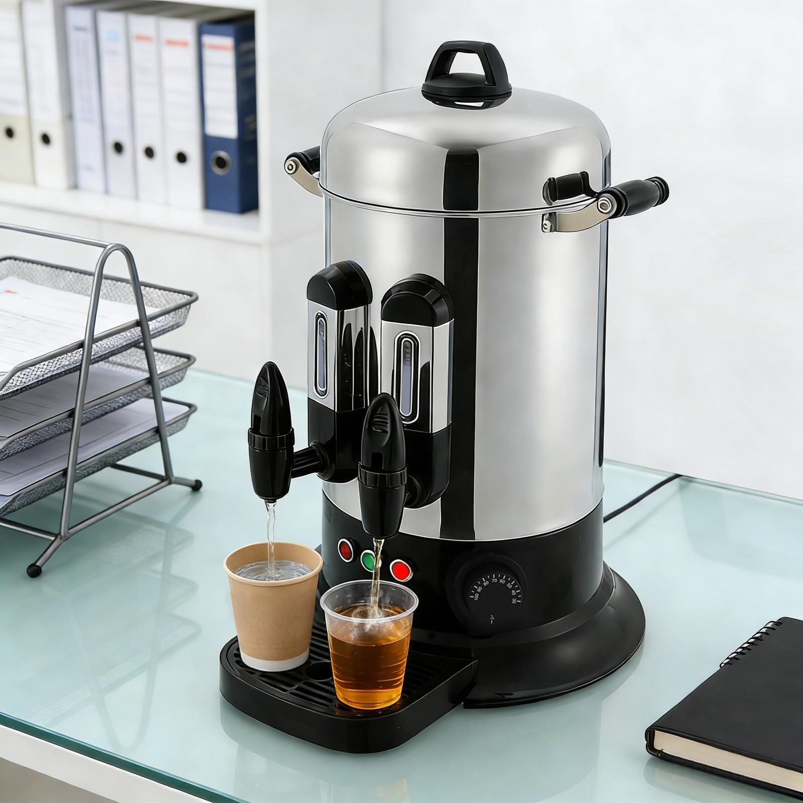 Urna da caffè commerciale da 8 l, in acciaio inox 201, 50 tazze, con percolatore, macchina da caffè a doppia parete in acciaio inox con controllo della temperatura regolabile e mantenimento al caldo