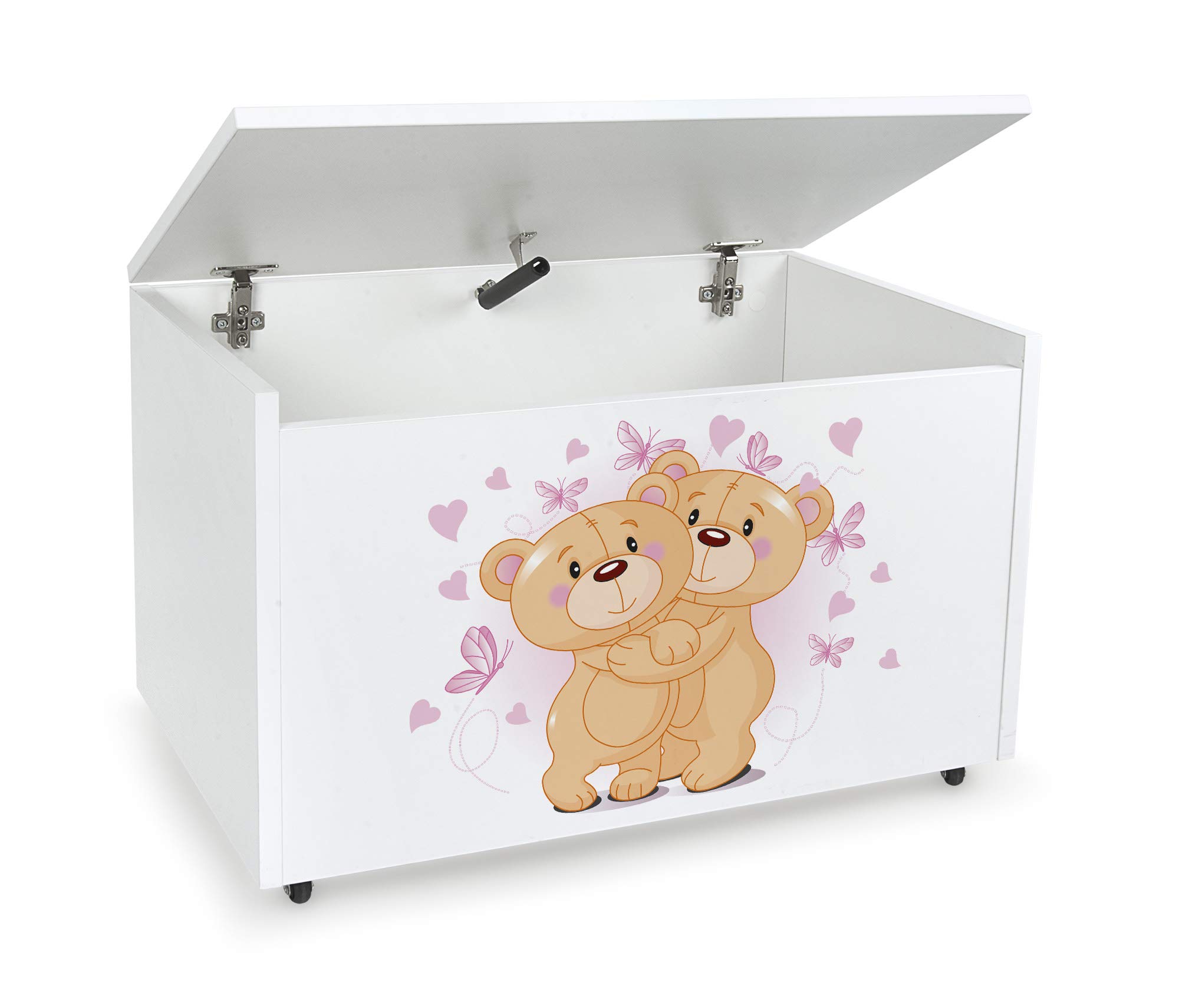 Baúl Infantil de Madera con Ruedas 71x40x46 cm y Tapa Seguridad
