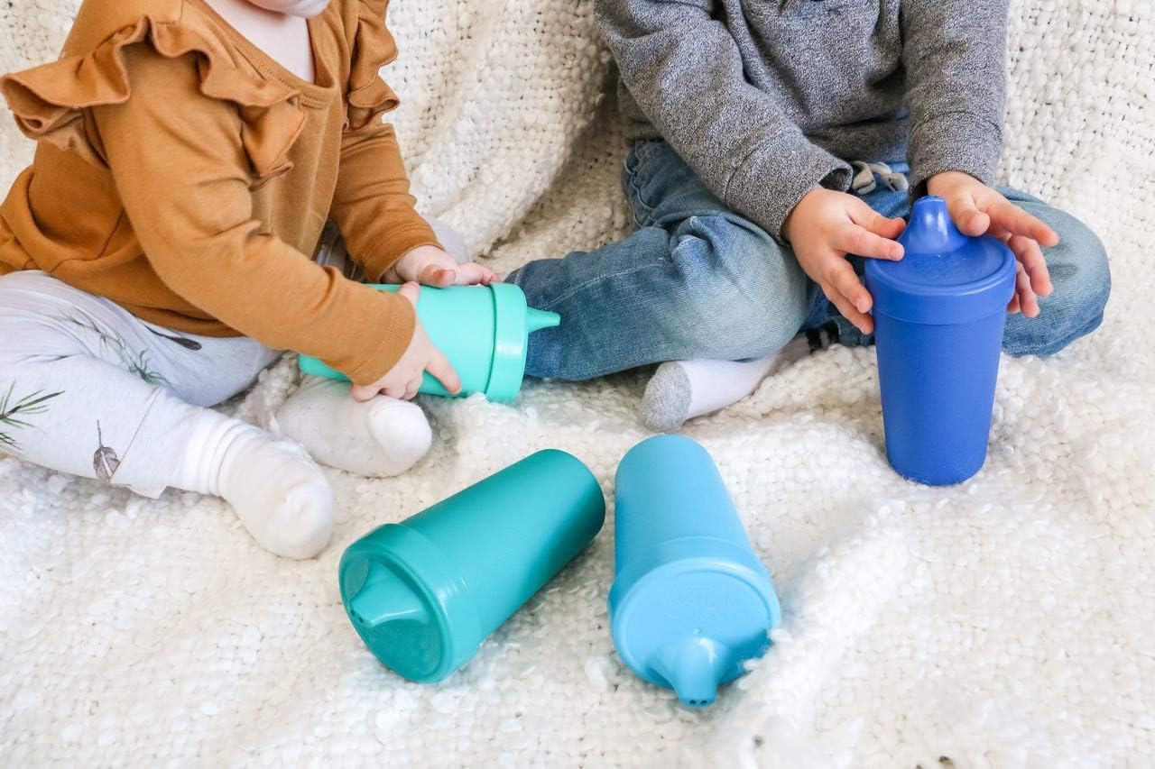 RE-PLAY 4pk - 10 oz. No Spill Sippy Cups for Baby, Toddler, and Child Feeding in Sky Blue, Aqua, Navy Blue and Teal | BPA Free | Made in USA from Eco Friendly Recycled Milk Jugs | True Blue+ : Baby