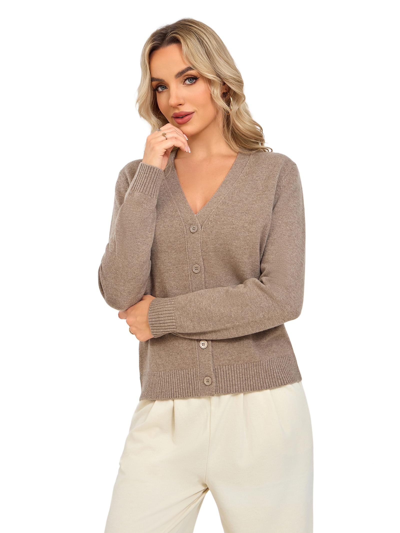 Damen 100% Merinowolle Strickjacke V-Ausschnitt Offen