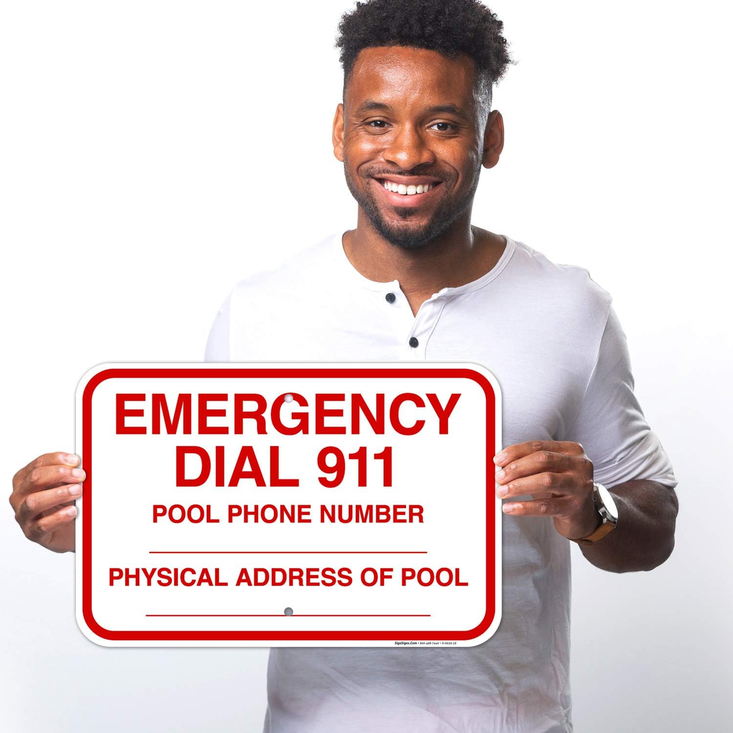 Emergency Dial 911 Sign, Pool Sign, 12x18 Inches, Rust Free .063 Aluminum, Fade Resistant, Made in USA