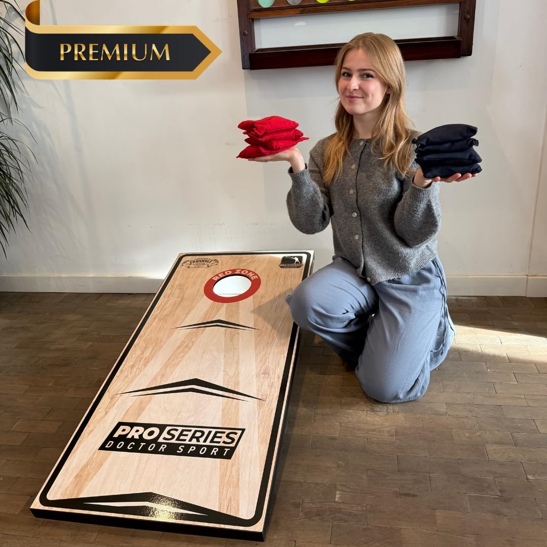Cornhole Professional - 1x Brett - 120x60 cm – Offizielle 15x15 cm große Bean Bags – in Tragetasche – Red Zone Original - Cornhole League 1883