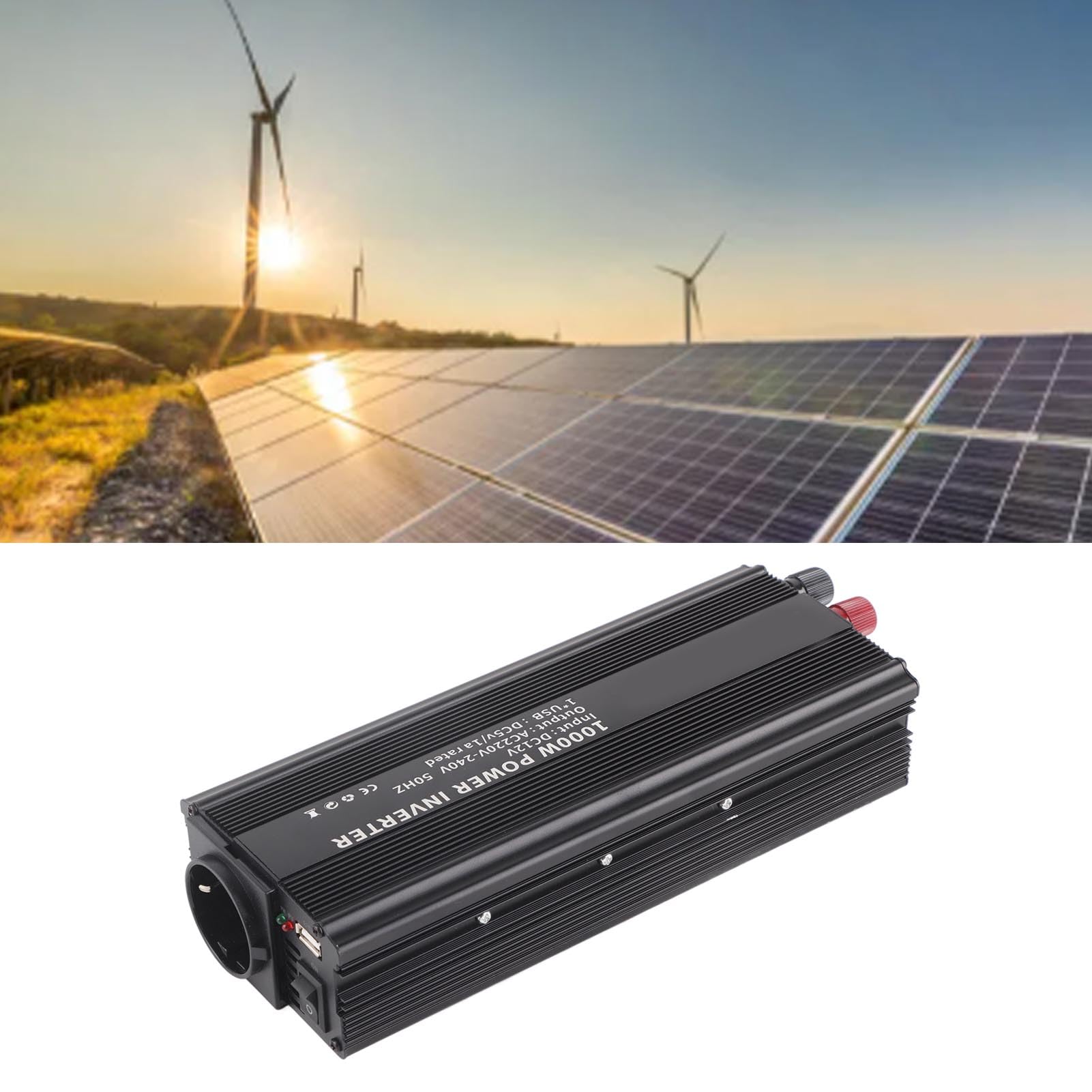 Akozon Inversor de Onda sinusoidal Pura Convertidor de 12 V Convertidor de Corriente 220V 1000W con Panel Solar
